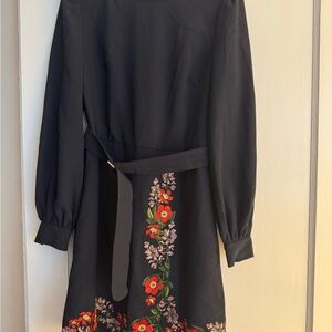 Ted Baker Navy Dress with Red and Pink Floral Design